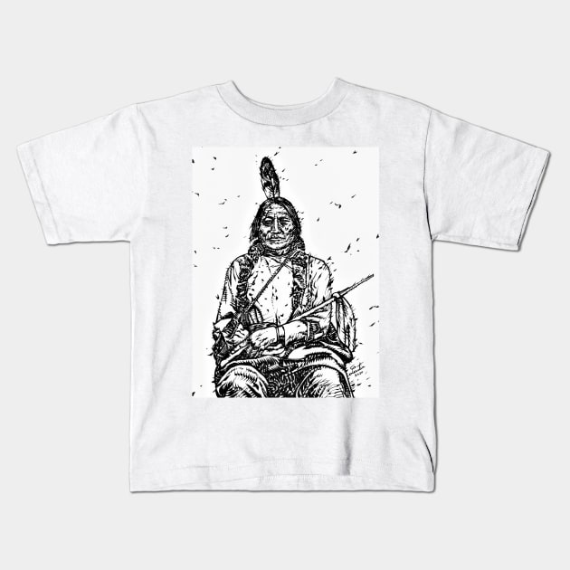 SITTING BULL ink portrait.1 Kids T-Shirt by lautir